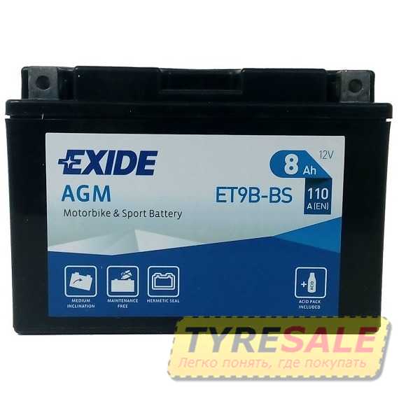 Купить Аккумулятор EXIDE AGM (ET9B-BS​) 8Ah-12v (150х70х105) L, EN110
