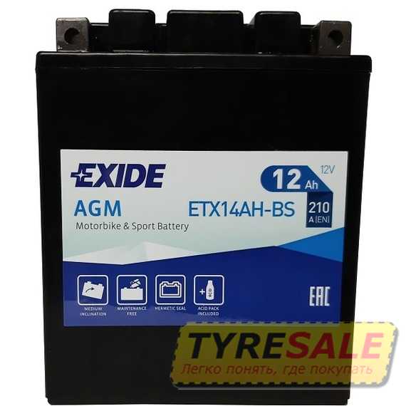 Купити Акумулятор EXIDE AGM (ETX14A​H-BS) 12Ah-12v (134х89х164) L, EN210
