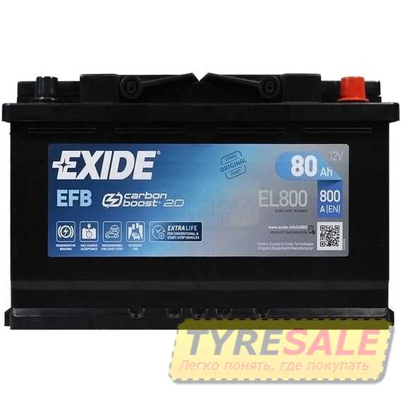 Купить Аккумулятор EXIDE Start Stop EFB (EL800) 80Аh 800A R plus