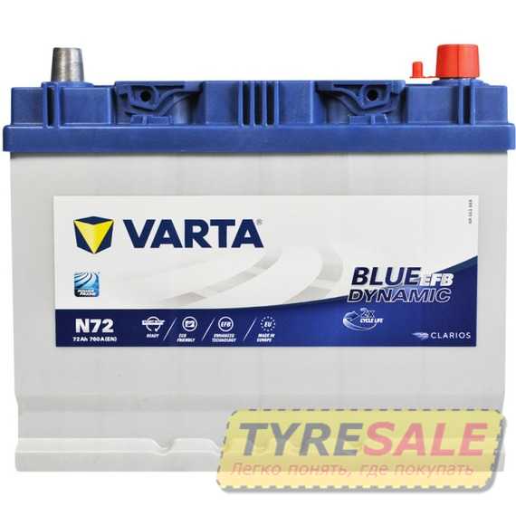 Купить Аккумулятор VARTA Blue Dynamic EFB Asia (N72) 6СТ-72 R+ (D26)